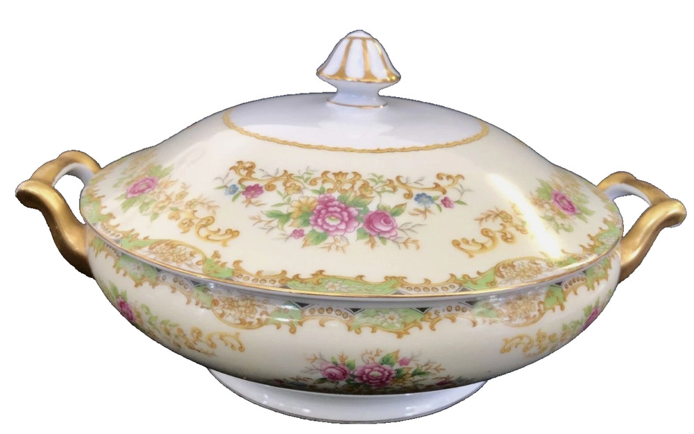 Antique Noritake Floral Covered Vegetable Dish